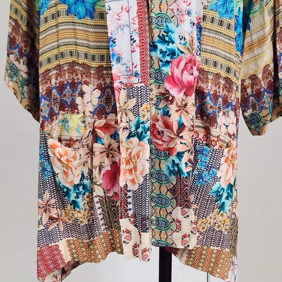 Johnny Was Multicolor Patchwork  Floral‎ Kimono - Picture 4 of 12